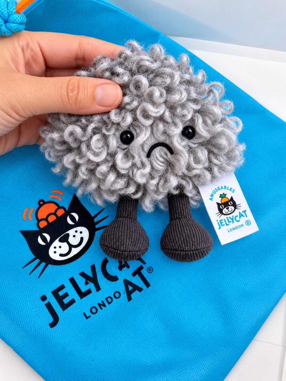Jellycat Amuseables Storm Cloud Bag Charm Gray Plush Keychain..